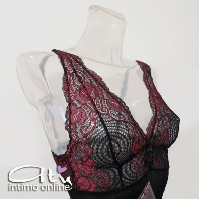 Babydoll sottoveste con sexy pizzo con rose e perizoma 4211 Chilirose