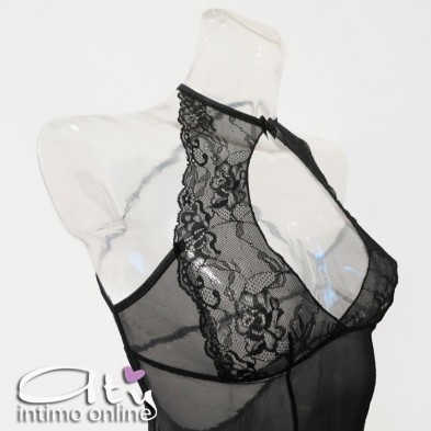 Babydoll sottoveste con apertura frontale sexy e perizoma 1838 Softline lingerie