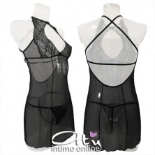 Babydoll sottoveste con apertura frontale sexy e perizoma 1838 Softline lingerie