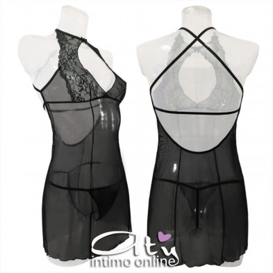 Babydoll sottoveste con apertura frontale sexy e perizoma 1838 Softline lingerie