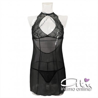 Babydoll sottoveste con apertura frontale sexy e perizoma 1838 Softline lingerie