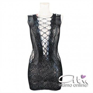Mini abito clubwear in rete e macro rete ChiliRose CR3497