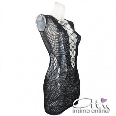 Mini abito clubwear in rete e macro rete ChiliRose CR3497