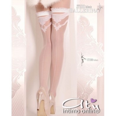 Autoreggenti bianche con riga e bordo in ruches Ballerina 375