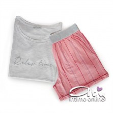 Jadea pigiama con shorts rigato rosa e fascetta lurex argento 3093