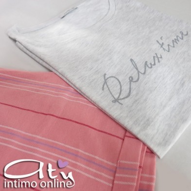 Jadea pigiama con shorts rigato rosa e fascetta lurex argento 3093