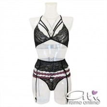 Reggiseno sexy string con perizoma e reggicalze con ricamo Snehana LivCorsetti