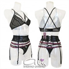 Reggiseno sexy string con perizoma e reggicalze con ricamo Snehana LivCorsetti