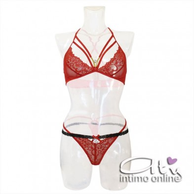 Reggiseno rosso sexy string con perizoma con ricamo Tarinas LivCorsetti
