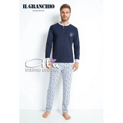 Il Granchio pigiama estivo da uomo GP347 Blu e Grigio orlato