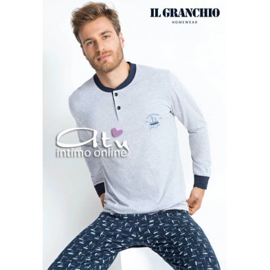 Il Granchio pigiama estivo da uomo GP347 Blu e Grigio orlato