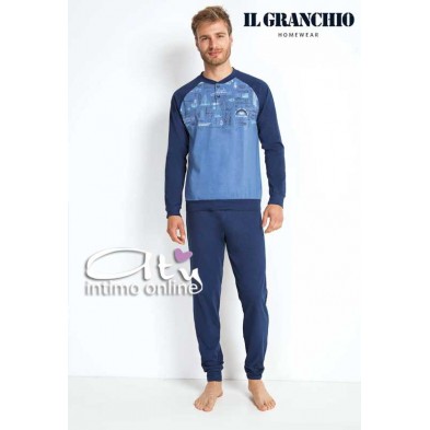 Il Granchio pigiama uomo estivo GP349 Avio e Grigio con polsi