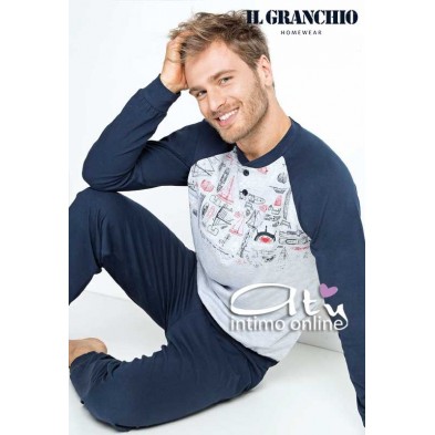 Il Granchio pigiama uomo estivo GP349 Avio e Grigio con polsi