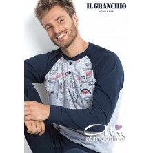 Il Granchio pigiama uomo estivo GP349 Avio e Grigio con polsi