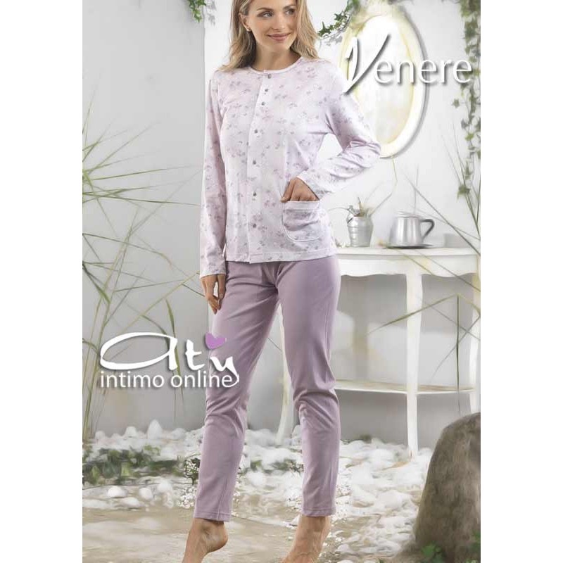 Pigiama estivo aperto da donna color cielo con mini fiori 2067 Venere