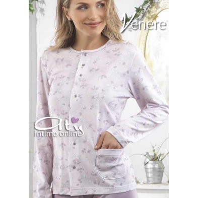 Pigiama estivo aperto da donna color cielo con mini fiori 2067 Venere