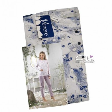 Pigiama estivo aperto da donna color cielo con mini fiori 2067 Venere