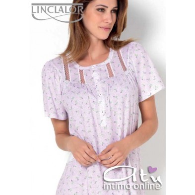 Linclalor camicia da notte mezza manica con roselline violetta o cocoon 73583