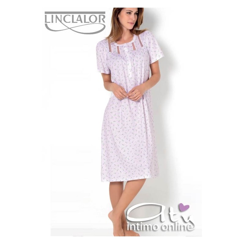 Linclalor camicia da notte mezza manica con roselline violetta o cocoon 73583