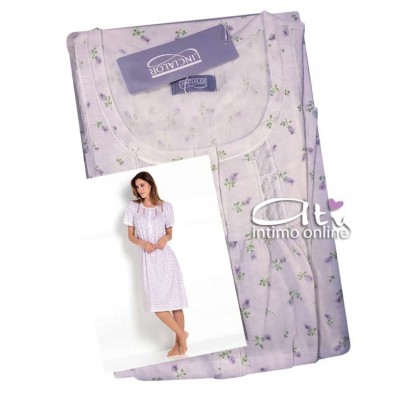 Linclalor camicia da notte mezza manica con roselline violetta o cocoon 73583
